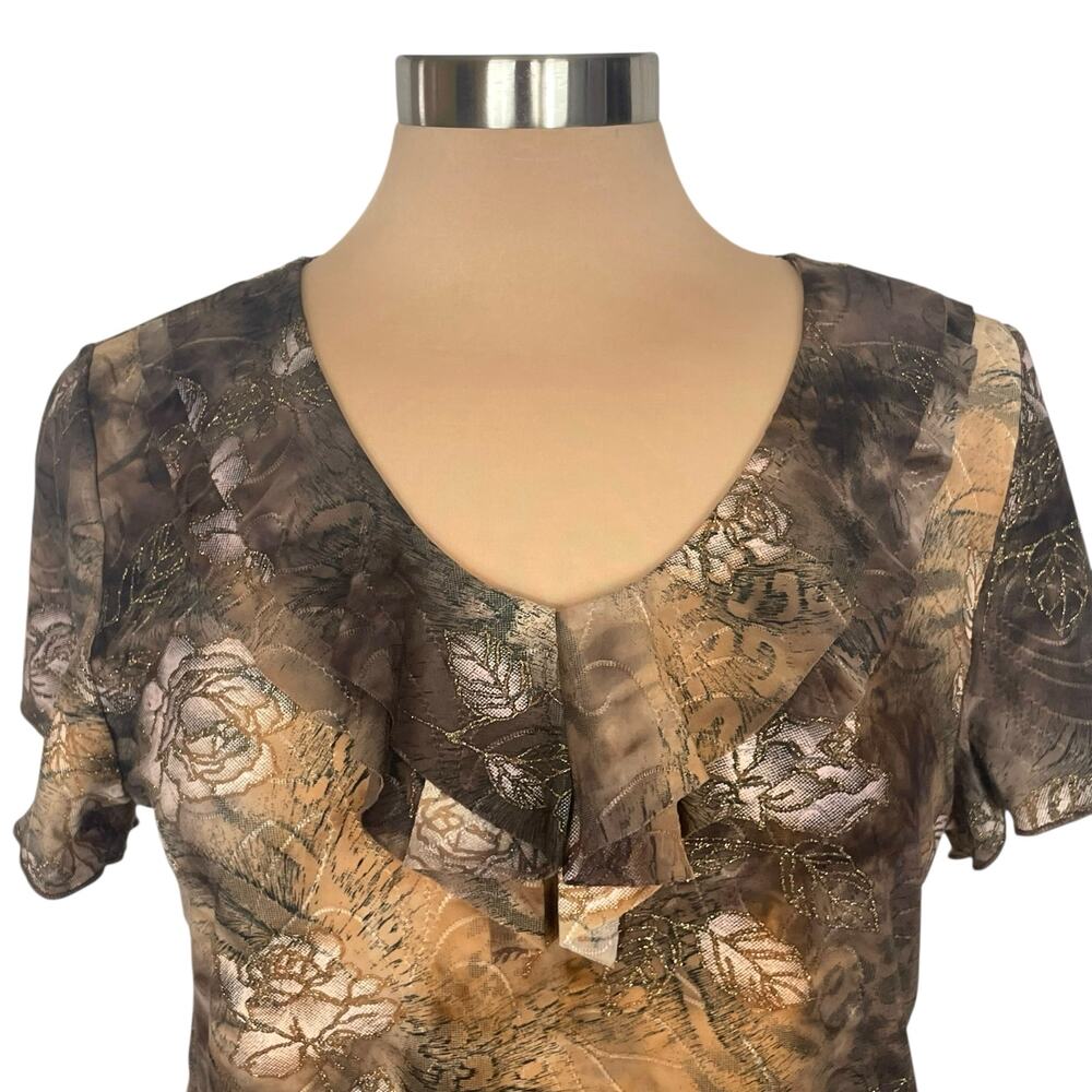 DressBarn Forest Fairy Floral Knit Top Women L Ruffle Metallic Fairy Grunge Y2K - Picture 3 of 10